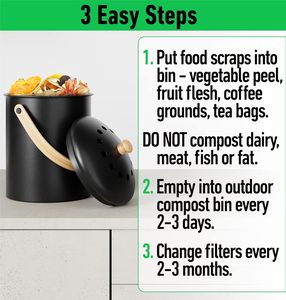 Kitchen Counter <strong>Compost</strong> Bin Black Standing Storage Bucket <strong>Wood</strong> Handles Double-Layered Charcoal Filters - Product Image 6