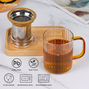 Vente en gros de tasses à thé en verre borosilicate vert personnalisées de 350 ml, infuseurs à thé en acier inoxydable, <span class=keywords><strong>tasse</strong></span> <span class=keywords><strong>avec</strong></span> couvercle, poignée colorée - Product Image 5