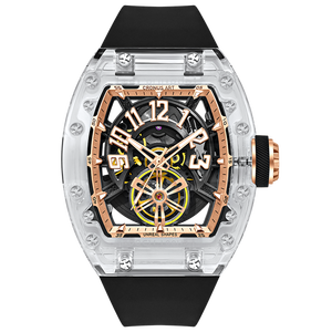 Reloj mecánico de esqueleto de diseñador superior, esfera de cristal grande, cierre de mariposa único, cuerda Manual, correa de goma de negocios - Product Image 2