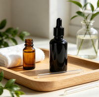 Flacon compte-gouttes en verre noir de 30 ml (1 oz) avec impression sérigraphique, pipette pour sérum liquide, pour emballage cosmétique, flacons de sérum d'huile essentielle