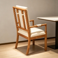 Ensemble de 2 fauteuils de salle à manger en bois massif avec coussin rembourré crème, chaise d'appoint moderne et organique pour salon