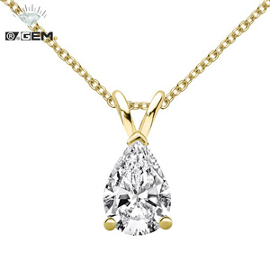 Collar <span class=keywords><strong>de</strong></span> Moissanita con Forma <span class=keywords><strong>de</strong></span> Pera Gota <span class=keywords><strong>de</strong></span> Agua R.GEM. Colgante Clásico Chapado en Rodio, Plata 925, 1.5ct, Certificado GRA, Engaste <span class=keywords><strong>de</strong></span> Garra, Cadena <span class=keywords><strong>de</strong></span> Eslabones - Product Image 1