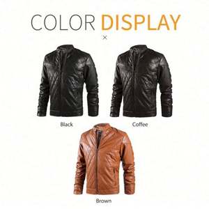 Blouson en similicuir PU noir coupe motard, col montant, coupe-vent, teint sur mesure, haute qualité, pour homme, vente en gros - Product Image 3