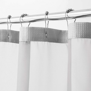 HMS moderna griglia tenda doccia Set argento tessuto Peva con tecnologia PVC ganci in plastica per uso bagno per alberghi - Product Image 1