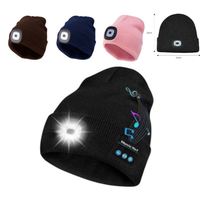 Topi Beanie Multifungsi Lampu Kepala Headphone Speaker Mikrofon Terintegrasi Hadiah untuk Memancing Jogging Bekerja Stok Hitam