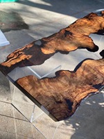 Table en résine époxy transparente, ornement en bois de sapin clair, pour meubles de salle à manger, vente en gros