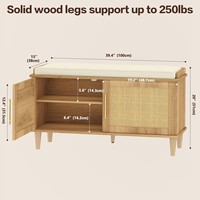 Banc de rangement pour chaussures en rotin tressé style bois naturel personnalisé avec armoire pour entrée de maison, couloir, hall d'entrée, meuble panneau