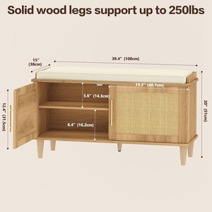 <span class=keywords><strong>Banc</strong></span> de rangement pour chaussures en rotin tressé style bois naturel personnalisé avec armoire pour entrée de maison, couloir, hall d'entrée, meuble panneau - Product Image 3