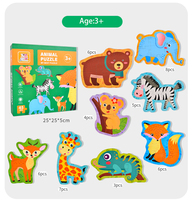 Mainan teka-teki Jigsaw hewan edukatif kayu warna-warni untuk anak-anak 2-5 tahun