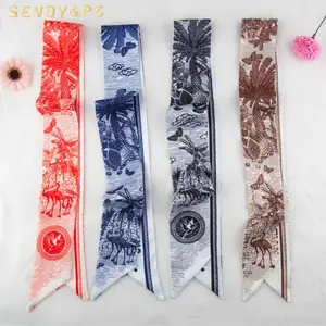 New Design Flamingo Printed Small Scarf Long Narrow Hair Ribbons Scarves Women Accessories Bags Decoration
