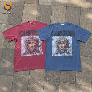 Custom Designer Brand Mock Neck Sun Faded <b>Graphic</b> <b>Tees</b> OEM/ODM Dtg Print Distressed Digital Printing Acid Wash T-shirt - Product Image 1
