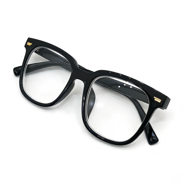 XPZ Luxury Black Acetate Square Metal Accent Frame Glasses Lightweight Comfortable Unisex Design Resin Lenses Factory Direct ISO