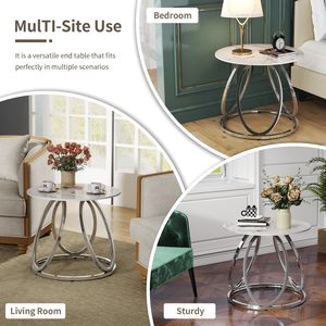 Table console moderne SENYU avec plateau en pierre frittée et base en piédestal finition chromée, meubles de salon - Product Image 6