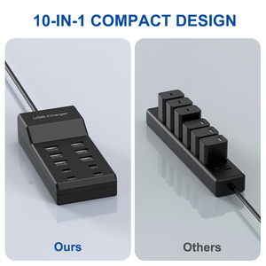 Cargador VINISEM <span class=keywords><strong>de</strong></span> 10 Puertos USB Tipo-C para Oficina, Portátil y Teléfono Inteligente, 6 Puertos USB + 4 Puertos Tipo-C, Negro, Enchufe Estadounidense/Británico/Europeo, para Uso en el Hogar y Viajes - Product Image 3