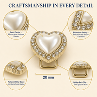 Breloque Cœur en Strass et Perles pour Lacets de Chaussures, 20mm, en Alliage de Zinc, à Clipser, Décoration pour Lacets de Baskets et Bottes, Vente en Gros