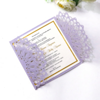 Carte d'invitation violet Offre Spéciale découpé au laser conception de carte d'invitation de mariage découpé au laser marque texte personnalisé