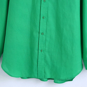 Mode féminine chemises à manches longues surdimensionné solide <span class=keywords><strong>vert</strong></span> Vintage femme Chic Blouse 100% coton rabattu chemises pour femmes - Product Image 4