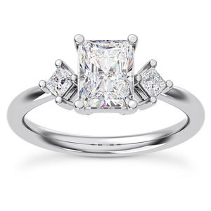 SGARIT HK100 Custom Three Stone Unisex Engagement <b>Ring</b> Solid 18K White Gold Six Prong Radiant Cut Lab Diamond Princess Side - Product Image 1