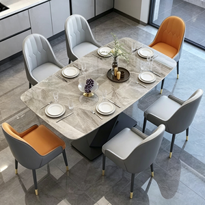Ensemble de table à manger rectangulaire moderne en marbre avec 6 chaises en cuir PU, design minimaliste, meubles pour la maison - Product Image 4