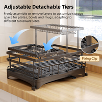 Étagère de séchage pliable robuste en gros, étagère à vaisselle extensible pour la cuisine avec bac d'égouttage et porte-ustensiles