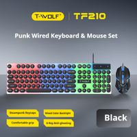 T-WOLF TF210 Punk Retro Wired Keyboard & Mouse Combo-RGB Backlit 104 Keys Mechanical Feel for Gaming & Vintage PC