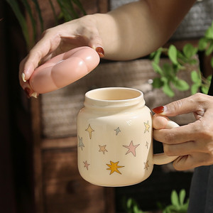 Novelty Milk Tea Cup Cute Ceramic Coffee Mug with Lid for Girls - Product Image 3