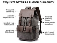 Mochila para ordenador portátil unisex, mochila escolar informal de lona para campus con compartimento impermeable de 15,6 pulgadas para hombres y mujeres