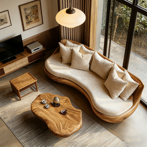 Canapé en bois courbé sur mesure haut de gamme, mobilier d'intérieur de luxe pour penthouse, texture en bois de teck de qualité supérieure, siège sculpté - Product Image 5