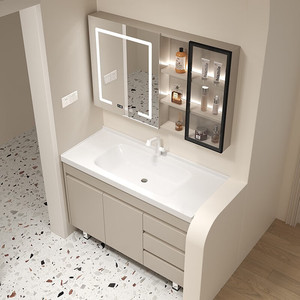 Nuevo mueble de baño blanco con espejo LED y lavabo de cerámica integrado - Product Image 6