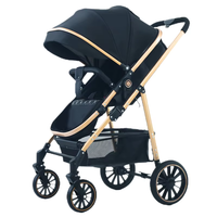 Poussette bébé 3-en-1 de luxe RHS -STR38, haute qualité, lin noir léger, compacte, 4 roues, cadre en alliage d'aluminium, charge maximale 15 kg