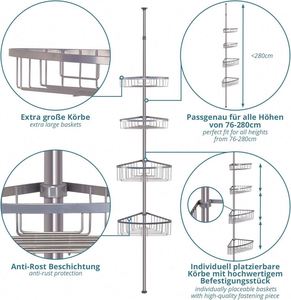 Modern Hotel Wall Mount Telescopic Tension Pole <b>Storage</b> Holders <b>Corner</b> Shelf Shower Caddy Bathroom Rack - Product Image 5