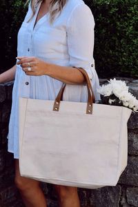 Custom Bridal Gift Party Reusable Women's Outer Pocket Leather Handle <b>Large</b> Canvas Tote Bag Luxury - Product Image 4