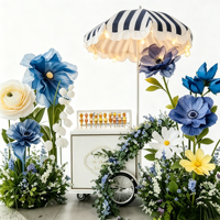 Ensemble de guirlandes florales bleues et blanches, style bohème, fait main, avec cadre en bois et en fer, pour chariot à bonbons de mariage et décoration de table de desserts
