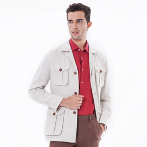 Abito da <span class=keywords><strong>uomo</strong></span> Bosha 2023 serie Casual di alta qualità abito da caccia in lino <span class=keywords><strong>Beige</strong></span> cappotti personalizzati con colletto rovesciato tinto ODM - Product Image 5