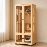 Tour d'enclos pour chat en bois ventilée, meuble multi-niveaux pour chat avec toilettes et roulettes