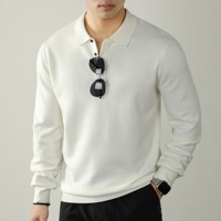 Kaos Polo Pria Mewah 100% Wol Estetika Old Money 3 Kancing Rajutan Warna Oatmeal Potongan Rapi Kaos Polo Bordir Pria