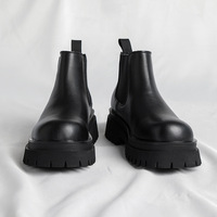 Bottines Chelsea noires décontractées britanniques à enfiler, avec semelle plateforme épaisse dentelée, rehaussante et antidérapante, courtes