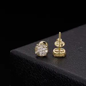 Classica Baguette rotonda Moissanite orecchini gioielli 14K placcato oro uomo di lusso Hip Hop orecchini a bottone