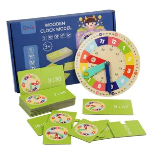 Relógio De Madeira Modelo Auxílio De Ensino Woodiness Montessori Aprendizagem Relógios com Cartões Training Aid Kindergartner Brinquedo para Presentes Do Jogo