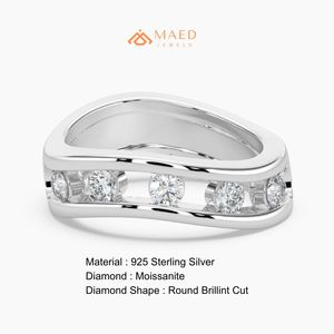 Anillo de Moissanita Redondo con Cinco Piedras, Banda Abierta, Plata de Ley 925, Joyería Fina, Anillo de Boda para Mujer, Lujo y Elegancia de Brooklyn - Product Image 6