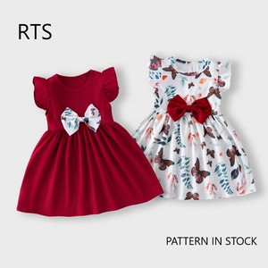 <span class=keywords><strong>Vestito</strong></span> Estivo per Bambine con Collo Tondo, Maniche a Volant, Stampa Farfalle, Fiocco, Casual e Morbido, Elastico, ODM - Product Image 2
