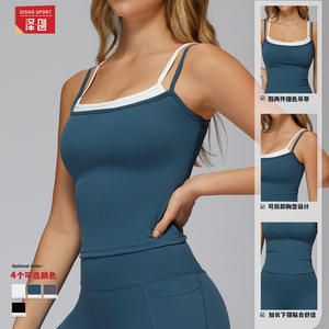 Haut de yoga pour femme Disko Sport, effet deux pièces, col carré, coupe ajustée, avec bordure contrastante, noir, bleu marine, fumé, qualité supérieure - Product Image 1