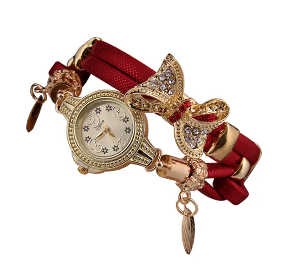 Rhinestone Butterfly Wrap Bracelet Quartz Analog Women's Wrist Watch color red lady watch fashion