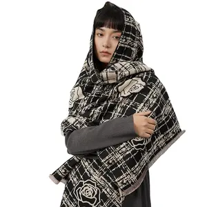 Zifeng OEM Chales Et Foulards New Fashion Ladies Double-sided Rose Printed Cashmere Shawl