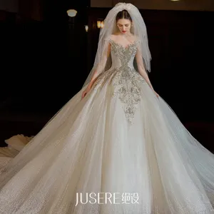 Fashion Luxury Wedding Dress 2023 Short Sleeve Bridal Gown With Beautiful Veil Sexy Sweetheart Neck Modern Plus Size Ball Gown