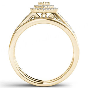 Ensemble de bague de fiançailles en argent sterling 925 or jaune 14 carats 13 carats CZ forme marquise halo - Product Image 3