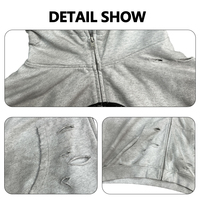 Hoodie sans manches zippé pour homme, personnalisé, effet délavé, déchiré, imprimé graphique, coupe oversize, marque privée