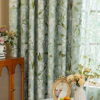 Rideau filtrant la lumière en polyester imprimé branche de fleur blanche vert menthe, style américain, pour chambre à coucher et salon