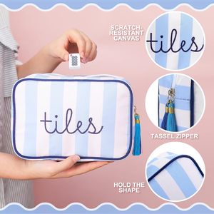 Sac de rangement pour tuiles de Mahjong avec fermeture éclair, pochette brodée rayée pour tuiles de Mahjong, sacs pour tuiles de jeu de société - Product Image 2