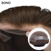 Rambut Bono Hollivue 6*8 inci, Wig Rambut Asli Pria dengan Lace Front Prancis Swiss, Kepadatan Sedang Ringan, Toupee Alami untuk Pria